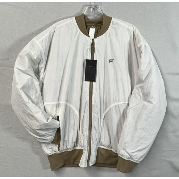 Fabletics Essential Reversible Full Zip Bomber Puffer Jacket Bone Brown Men SZ M - Picture 1 of 9